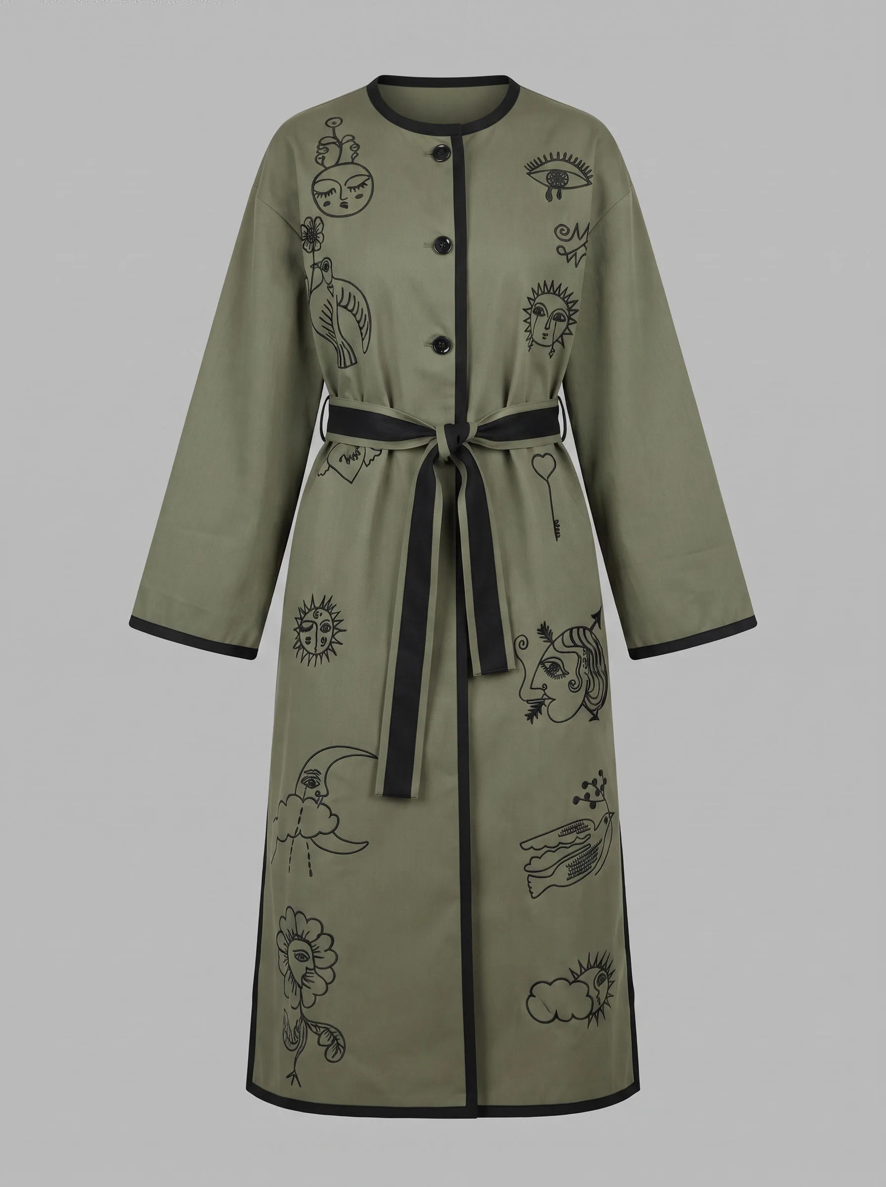 Olive Graphic Belted Trench Coat