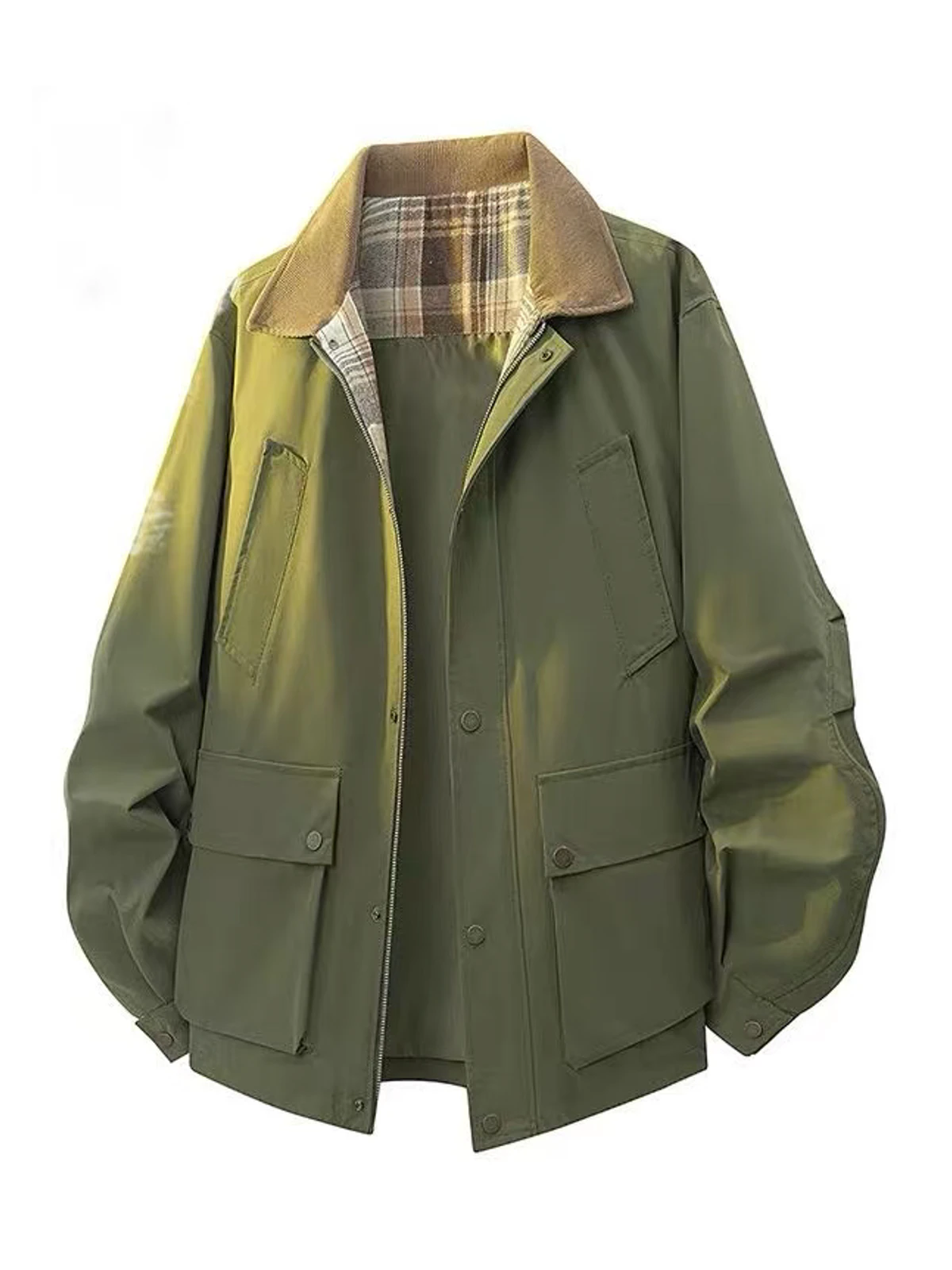 Contrast-Collar Lined Cotton Utility Jacket