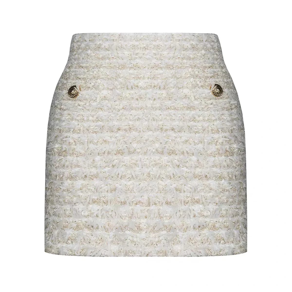 Ivory Fancy-Tweed Mini Skirt