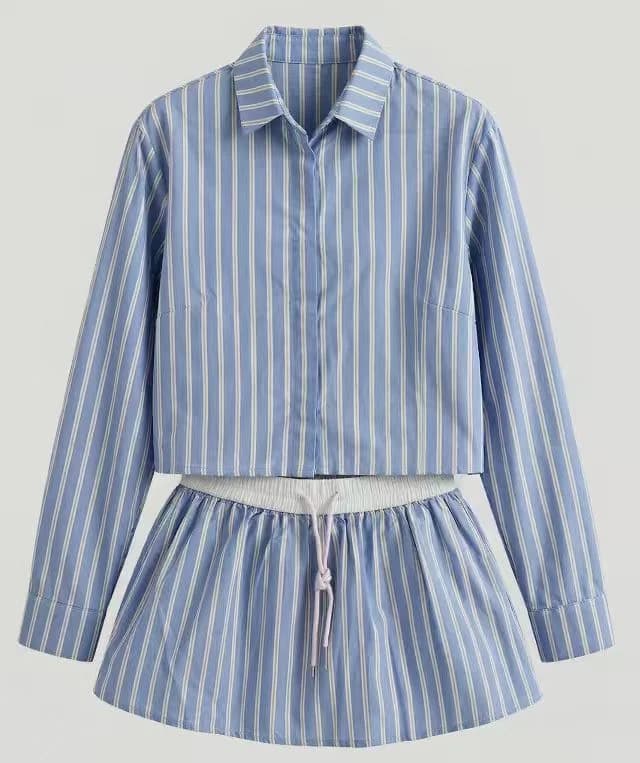 Blue Striped Shirt and Skirt Co-ord Set