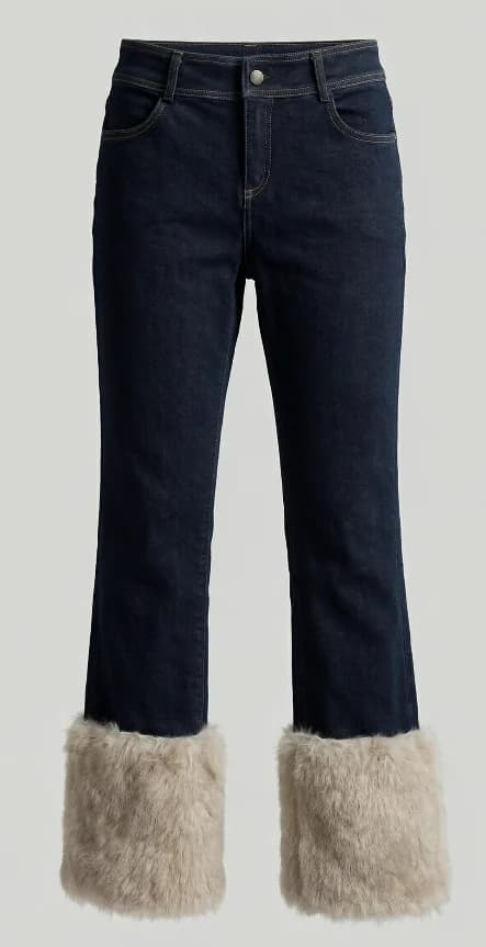 Dark Indigo Faux-Fur Cuff Jeans