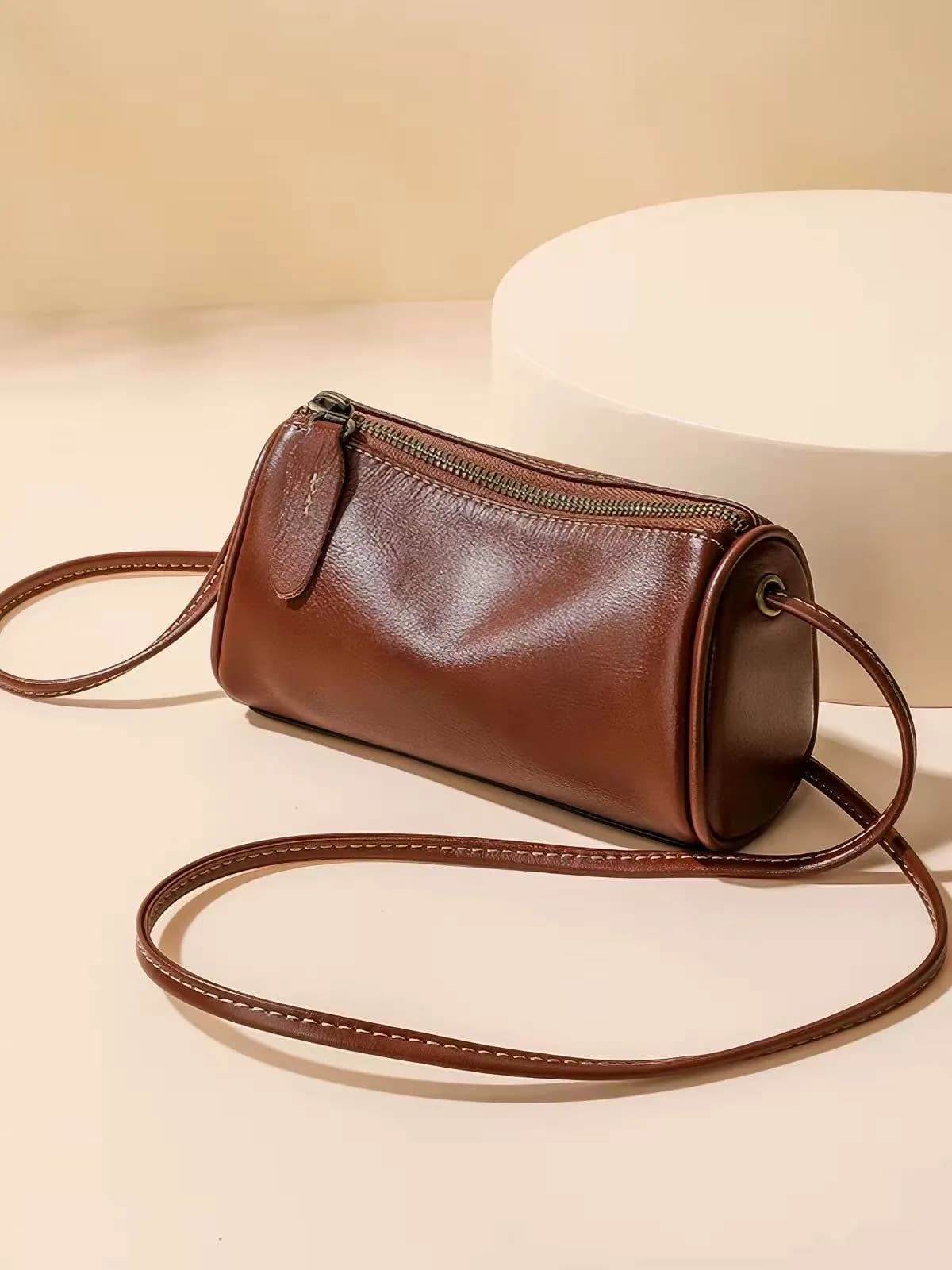 Leather Compact Camera Crossbody Bag