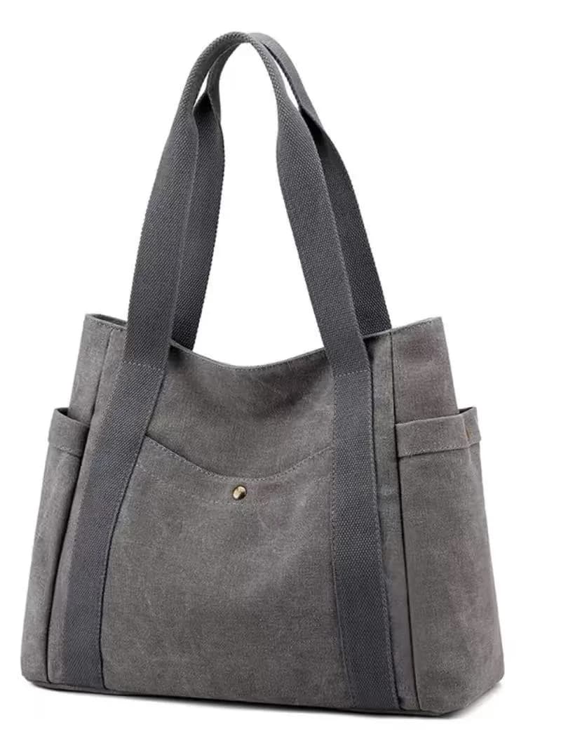 Grey Canvas Pocket Tote Bag