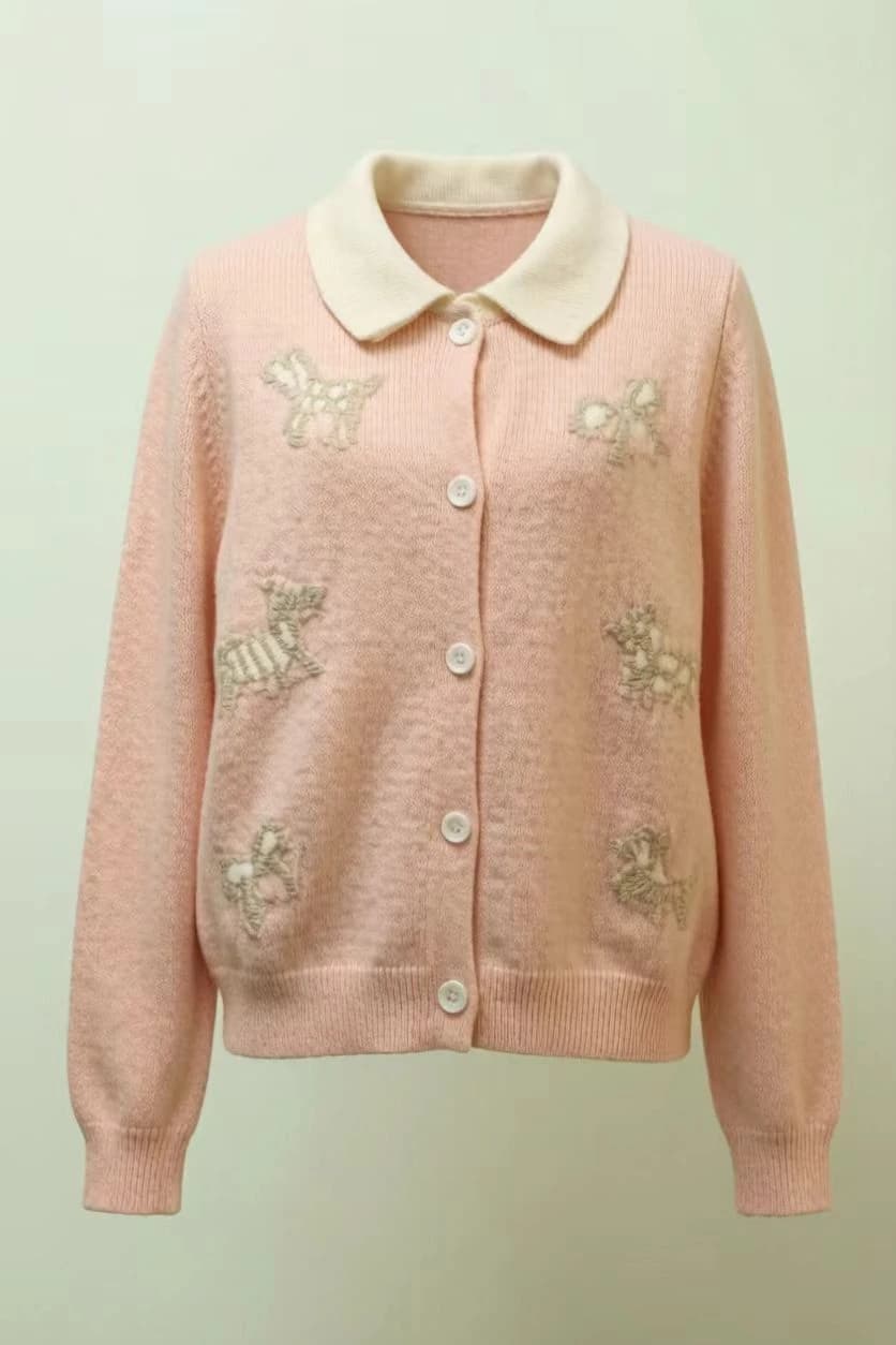 Pink Cotton-Wool Embroidered Cardigan