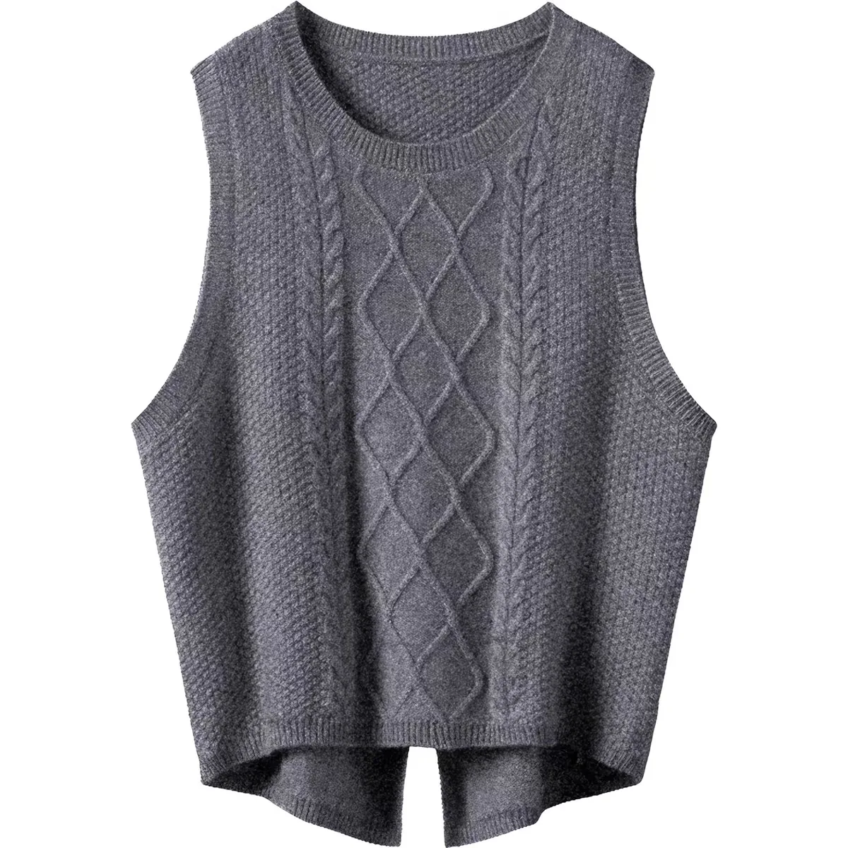 Grey Cable-Knit Sweater Vest