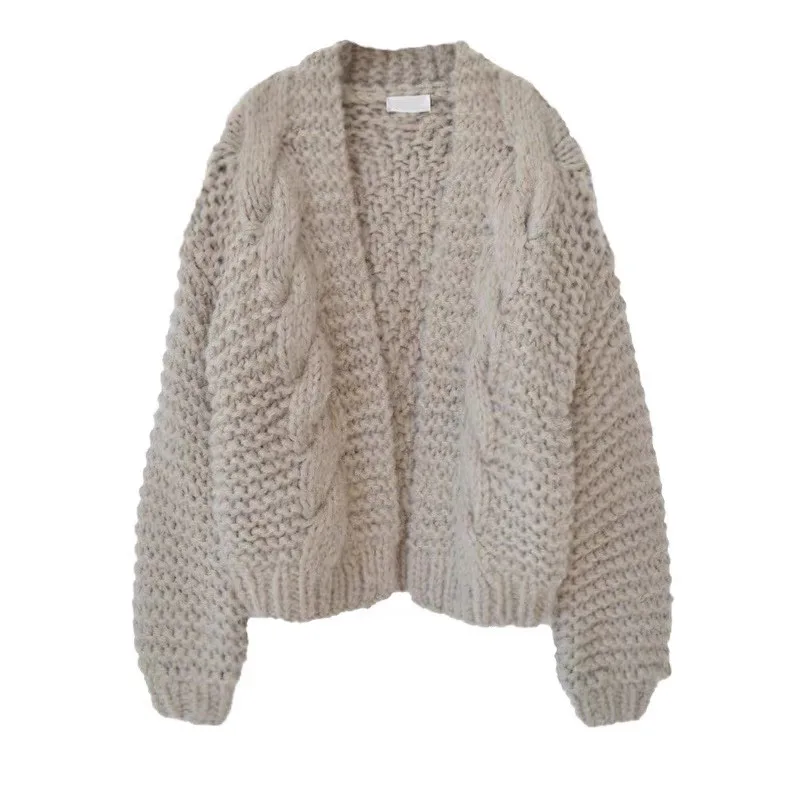 Oatmeal Chunky Cable-Knit Cardigan