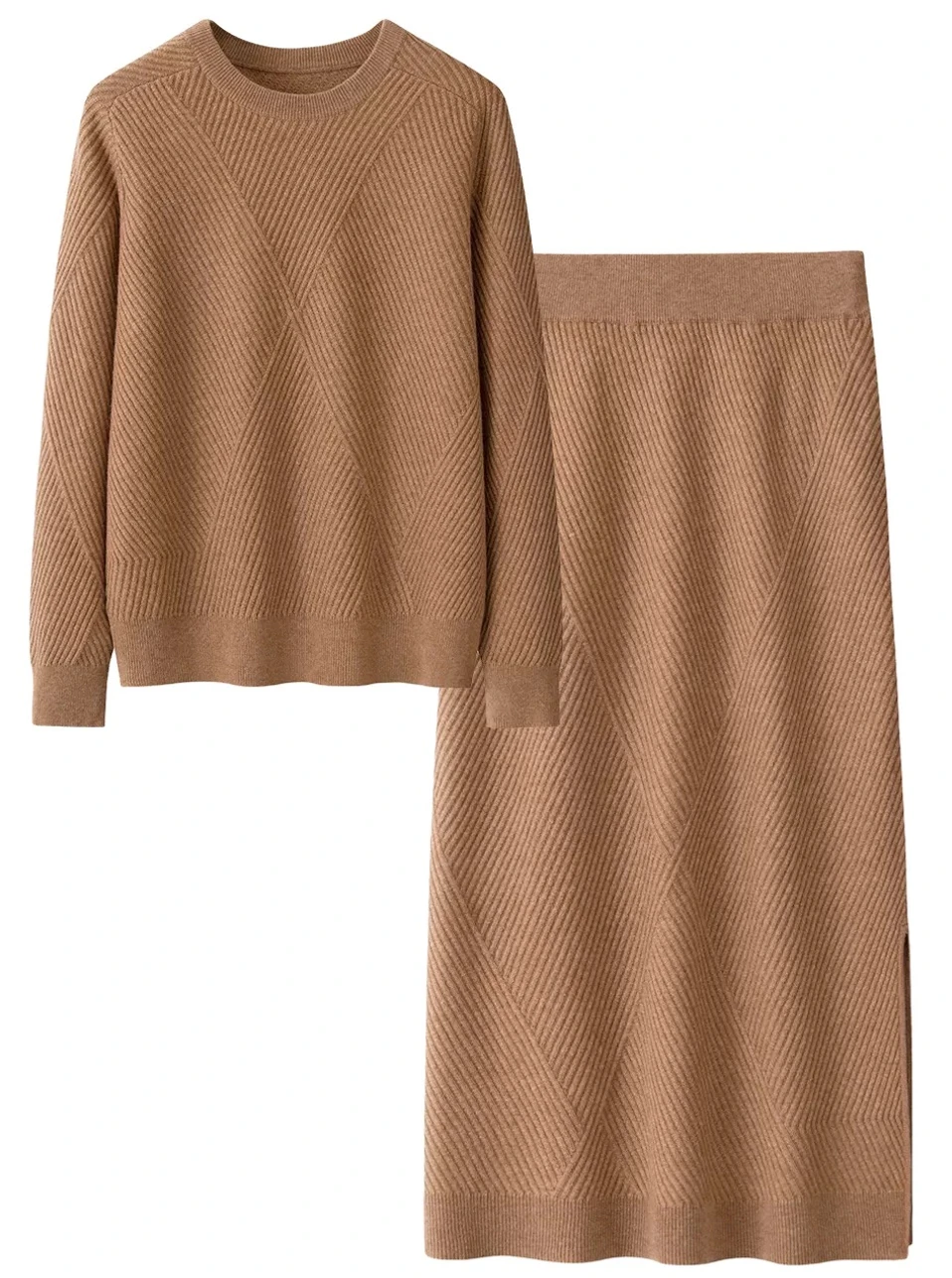 Engineered Rib-Knit Sweater & Midi Skirt Set