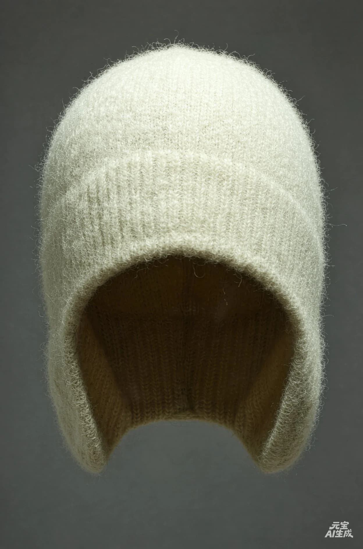 Cream Fuzzy Knit Balaclava Hood with Ear Flaps