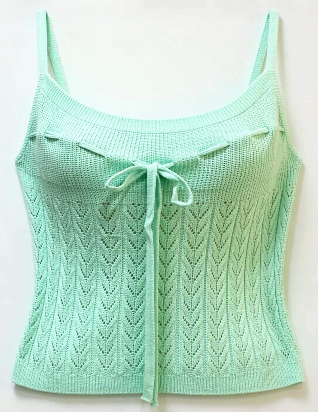 Mint Pointelle Knit Tie-Front Camisole