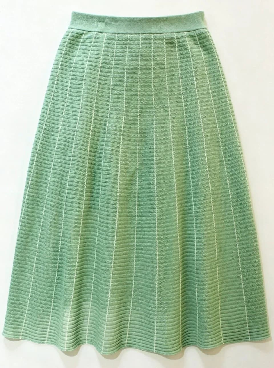 Sage Green Striped Knit Midi Skirt