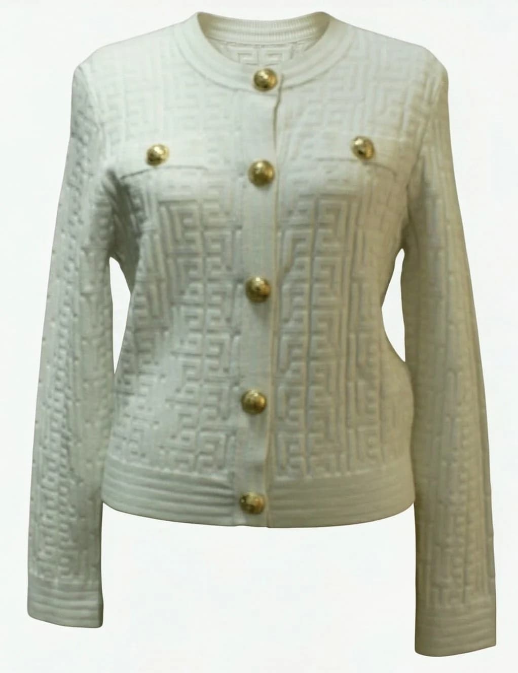 Cream Textured Knit Gold-Button Cardigan