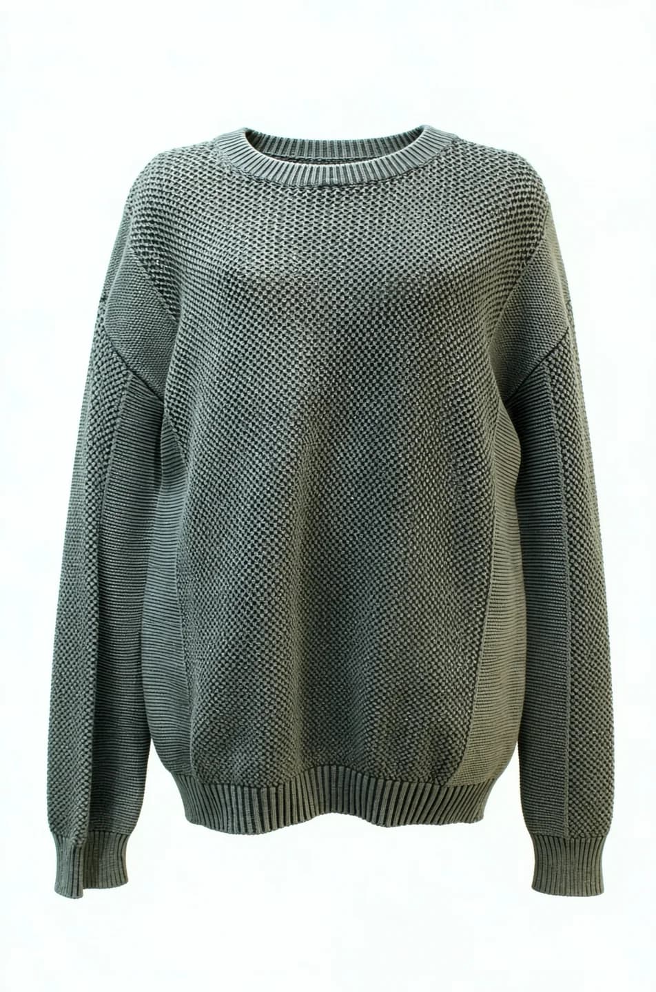 Sage Waffle-Knit Crewneck Sweater