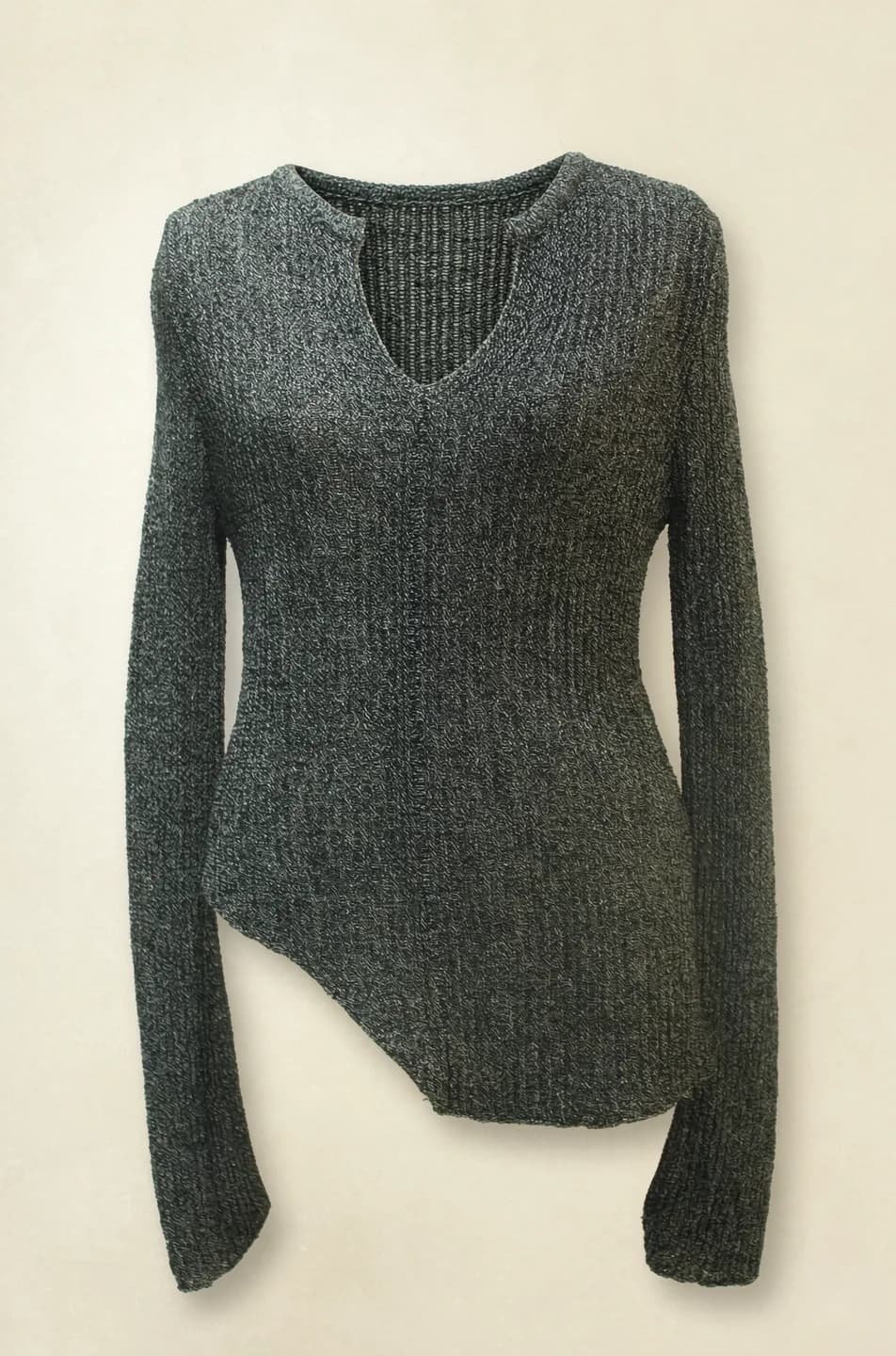Dark Green Asymmetric Hem Knit Sweater