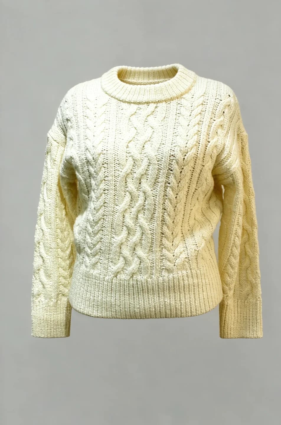 Cream Cable-Knit Crewneck Sweater