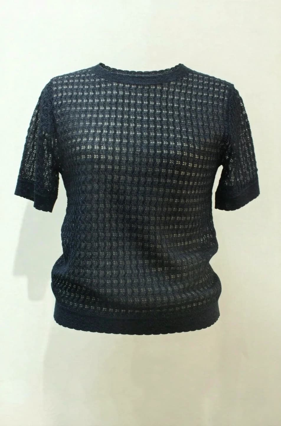 Navy Textured Short-Sleeve Knit Top