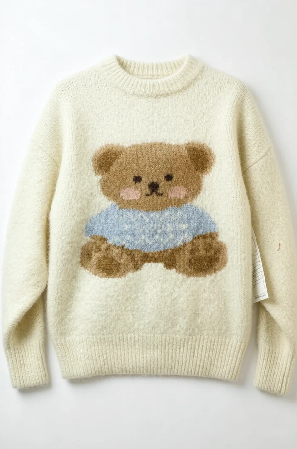 Cream Teddy Bear Intarsia Sweater