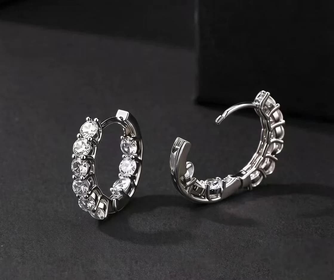 Silver Crystal Pave Hoop Earrings
