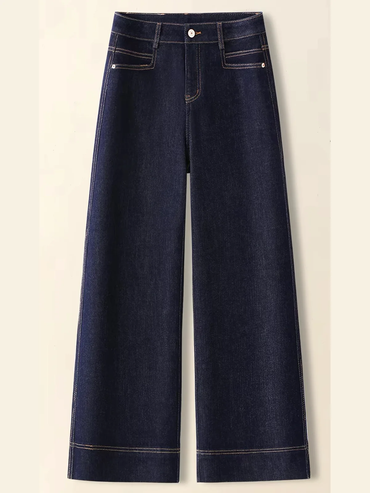 Dark-Wash Panel-Hem Wide-Leg Jeans