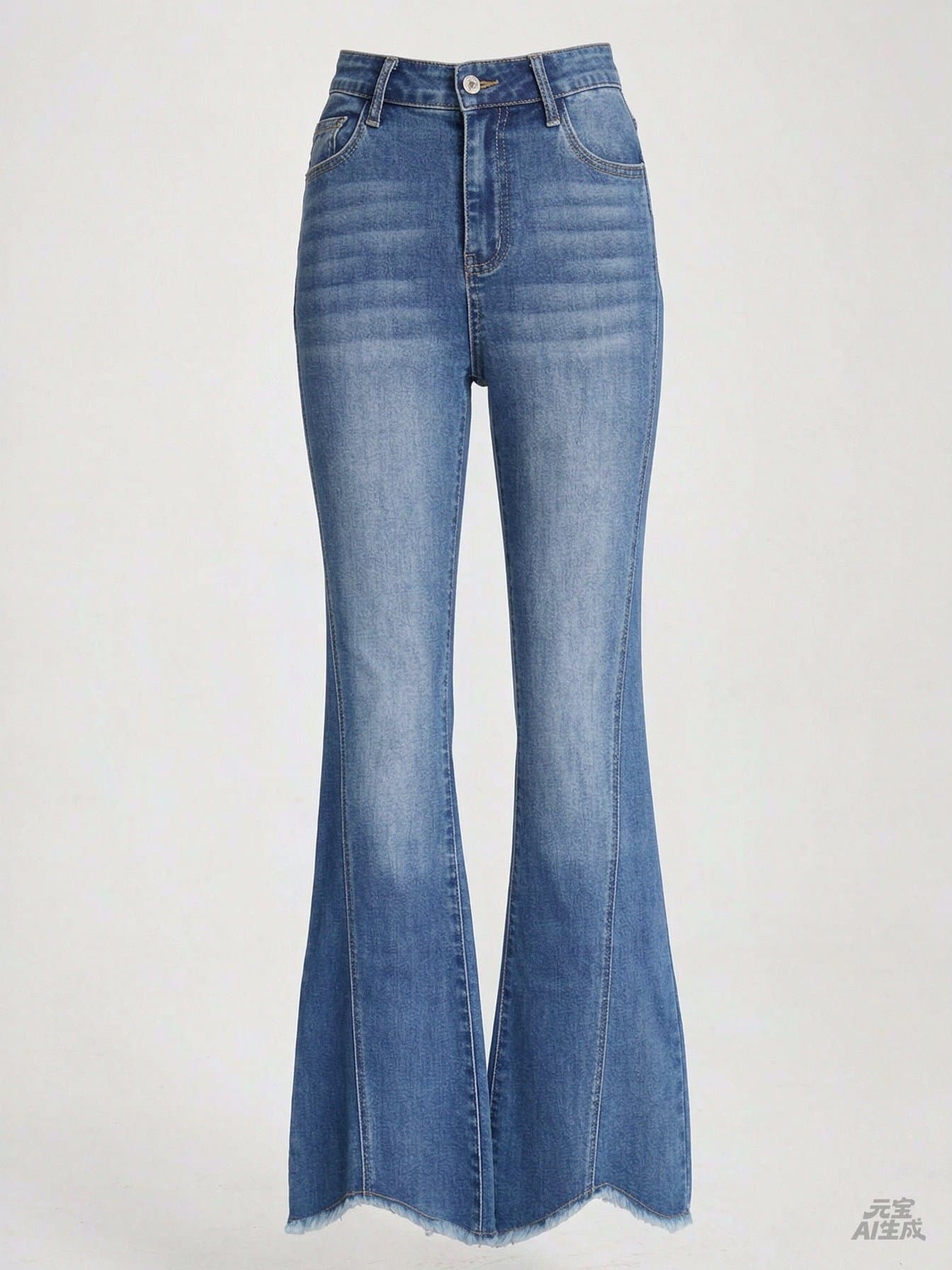 Mid-Wash Flare Jeans with Frayed Hem