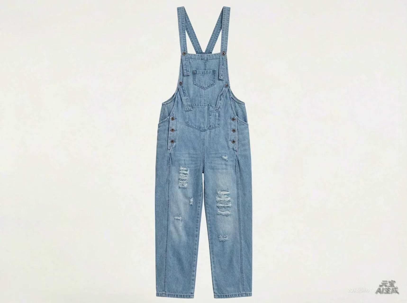 Light-Wash Distressed Denim Overalls