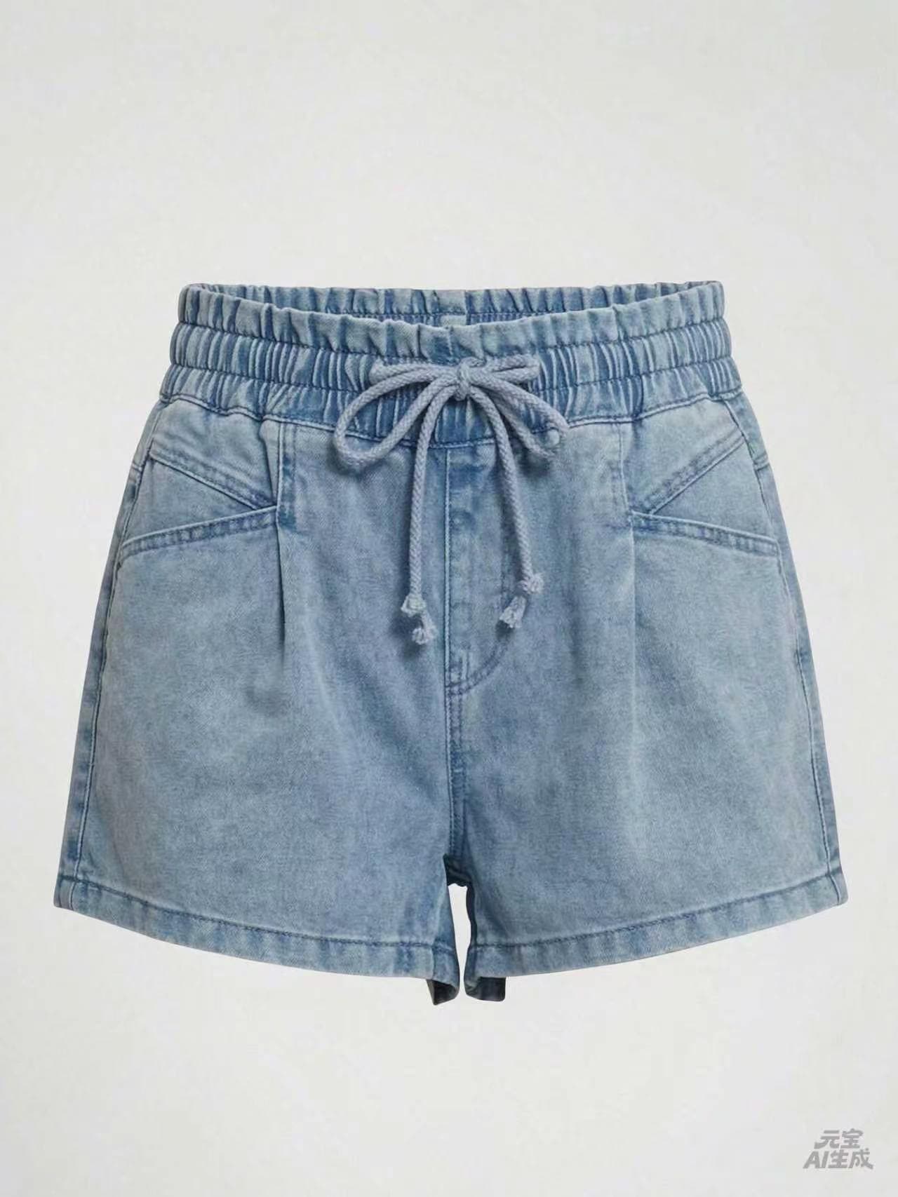 Light-Wash Drawstring Denim Shorts