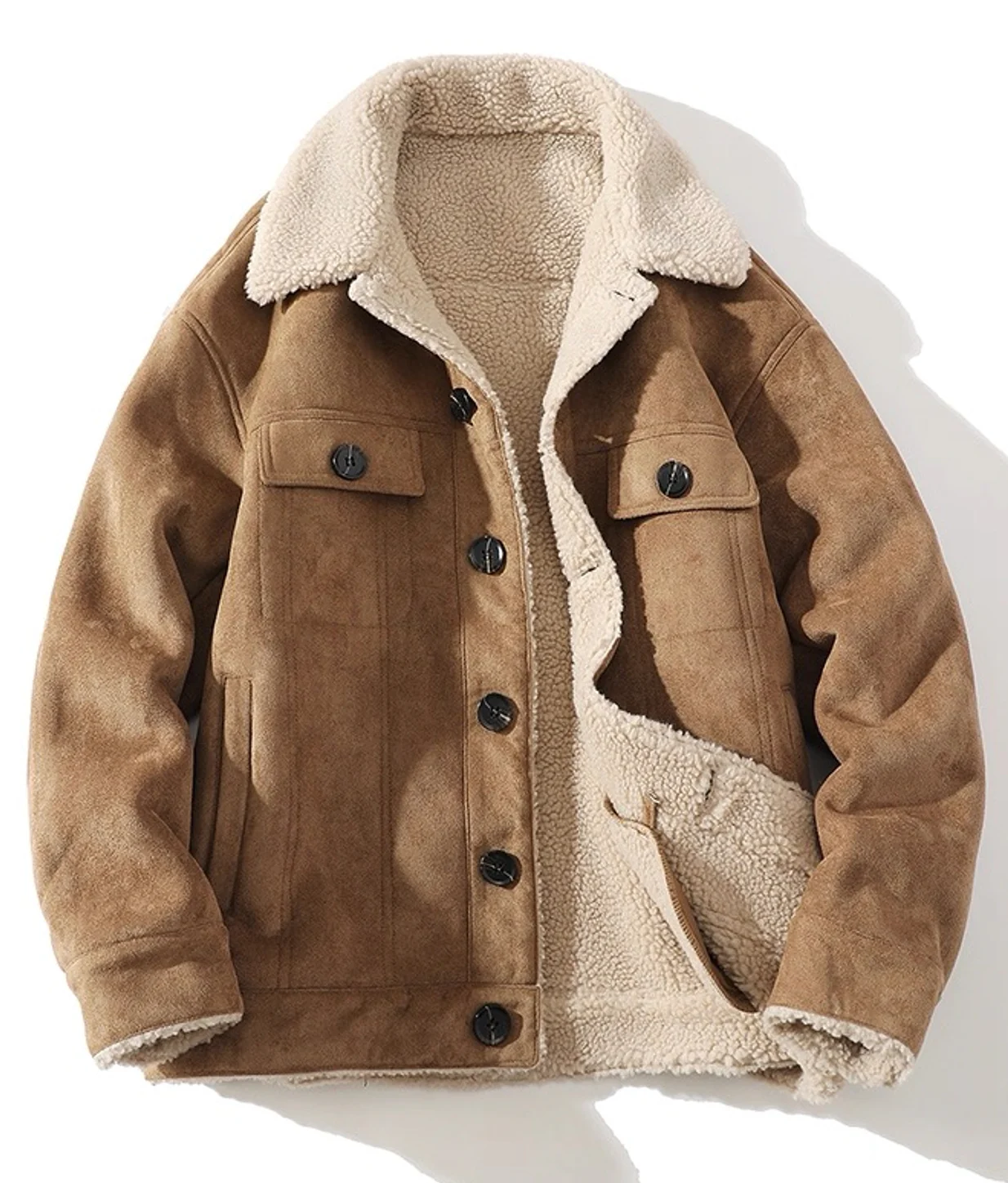 Faux Suede Sherpa-Lined Trucker Jacket
