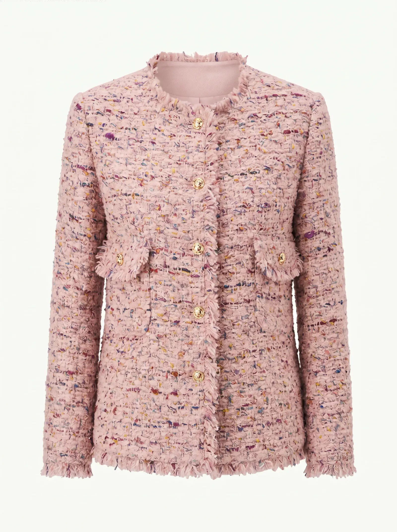 Pink Fancy-Tweed Fringe-Trim Jacket