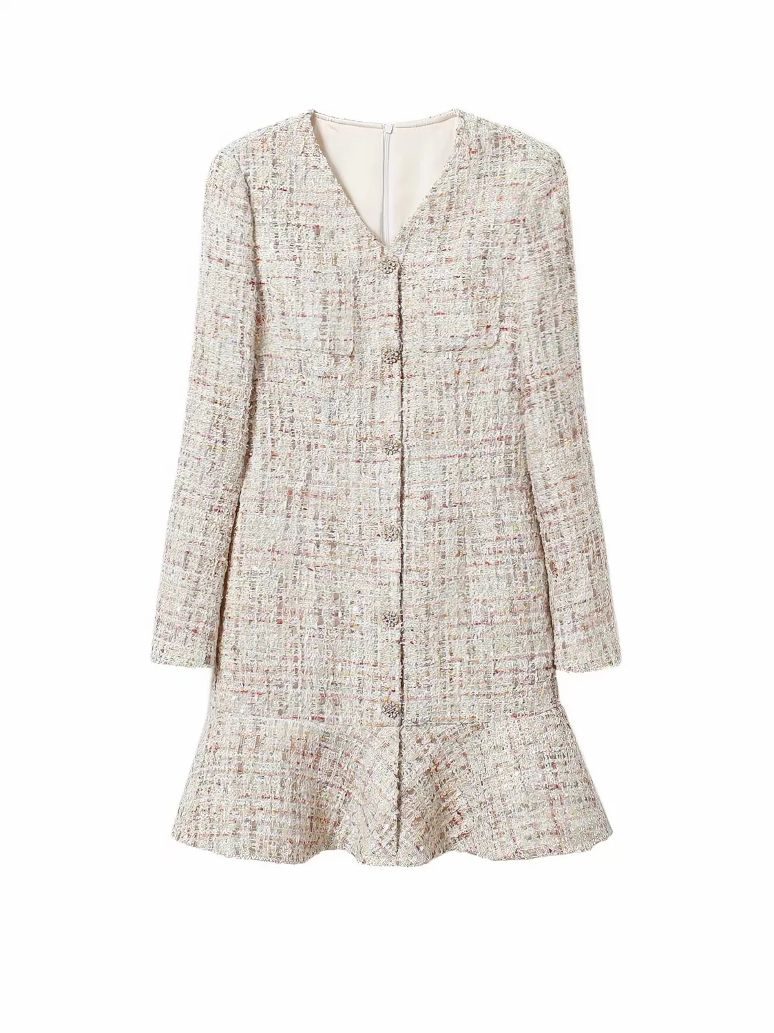Ivory Fancy-Tweed Coat Dress