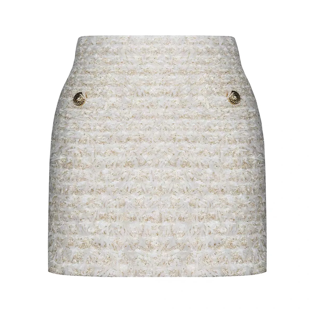 Ivory Fancy-Tweed Mini Skirt
