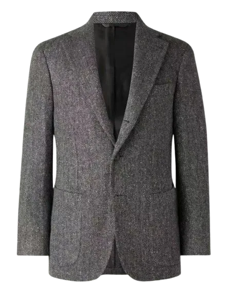 Grey Herringbone Wool Blazer
